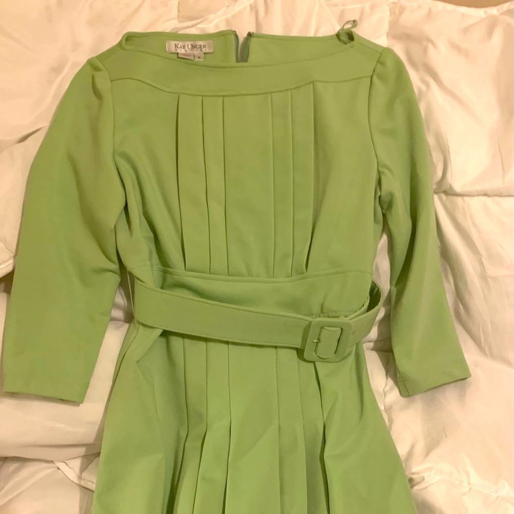 Sea foam green, belted Kay Unger dress, size 6